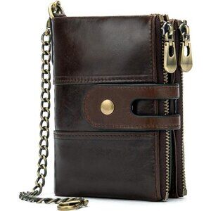 Genuine Leather Soft Bifold Rfid Wallets for Men Coin Purse Keychain Snap Zip